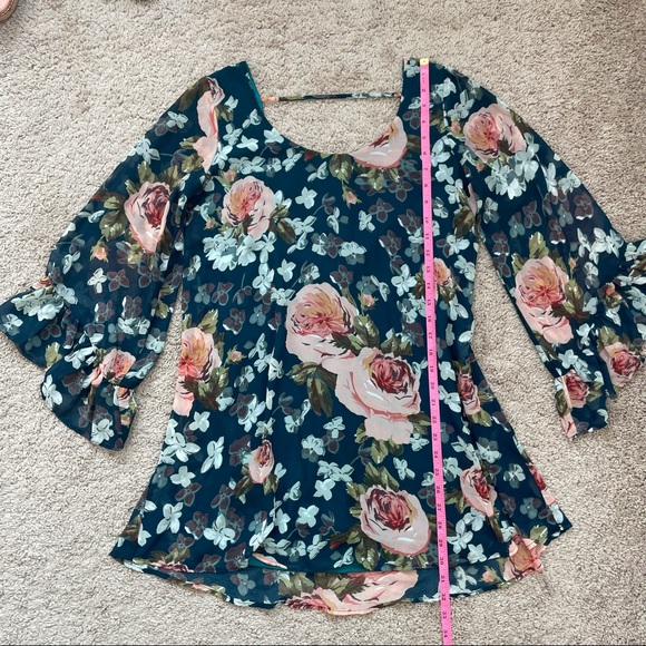 Show Me Your MuMu Boomerang Floral Boho Low Back Ruffle Sleeve Chiffon Dress - Picture 13 of 16